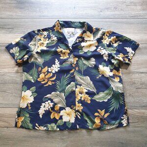 Womens Hawaiian Floral Print Button Up Shirt  M Young Hawaii  Short Sleeve